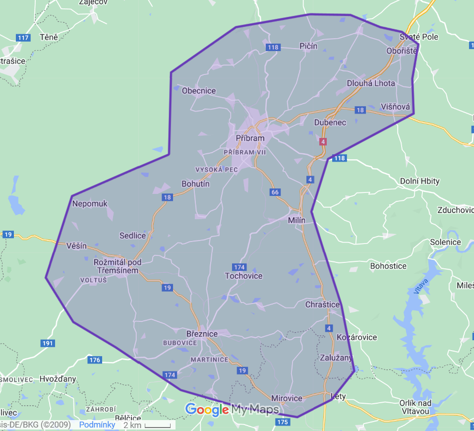 Mapa rozvozu VezuMaso.cz